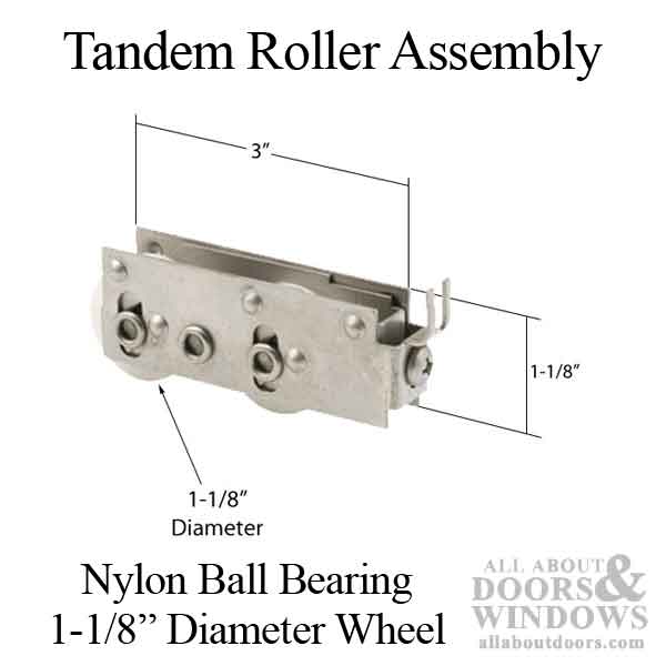 Sliding Patio Door Tandem Roller Assembly with Adjustable Steel Housing 1.125 Inch Nylon Ball Bearing Wheel Diameter - Sliding Patio Door Tandem Roller Assembly with Adjustable Steel Housing 1.125 Inch Nylon Ball Bearing Wheel Diameter