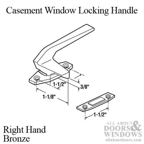 Casement Window Locking Handle, 1-1/2 Inch Hole Centers, Right Hand - Bronze - Casement Window Locking Handle, 1-1/2 Inch Hole Centers, Right Hand - Bronze