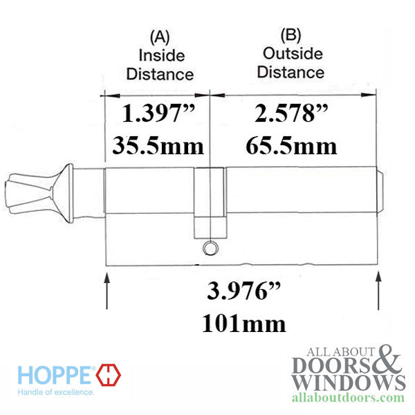 35.5/65.5 101mm Hoppe Euro Profile Cylinder - Satin Nickel - 35.5/65.5 101mm Hoppe Euro Profile Cylinder - Satin Nickel