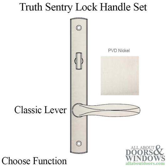 Truth Sentry Lock Handle Set, Classic, Decorative finishes over Brass, PVD Nickel