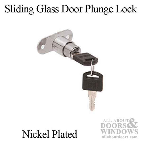 Sliding Glass Door Plunge Lock, Nickel Plated, Sell Local - Sliding Glass Door Plunge Lock, Nickel Plated, Sell Local