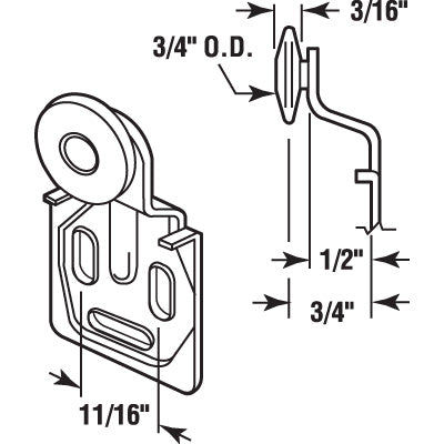 Discontinued - 3/4  Wheel, 3/4 Offset Thin Nylon Sliding Door Roller - Discontinued - 3/4  Wheel, 3/4 Offset Thin Nylon Sliding Door Roller