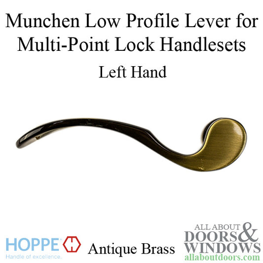 Munchen Low-Profile Lever Handle for Left Handed Multipoint Lock Handlesets - Antique Brass