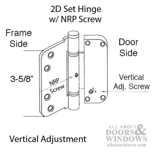 Columbus 2D Non Removable Pin NRP Adjustable Set Hinge (V) 3-5/8 x 3-5/8 - Columbus 2D Non Removable Pin NRP Adjustable Set Hinge (V) 3-5/8 x 3-5/8
