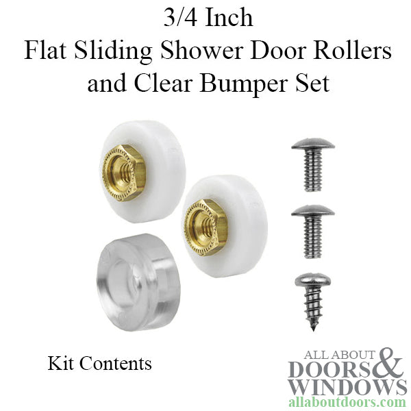 3/4 Inch Flat Sliding Shower Door Rollers and Clear Bumper Set - 3/4 Inch Flat Sliding Shower Door Rollers and Clear Bumper Set