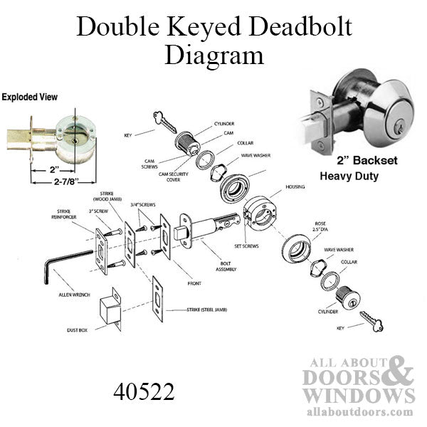 Deadbolt, 2 inch backset, Heavy Duty, Double Key - Choose Finish - Deadbolt, 2 inch backset, Heavy Duty, Double Key - Choose Finish