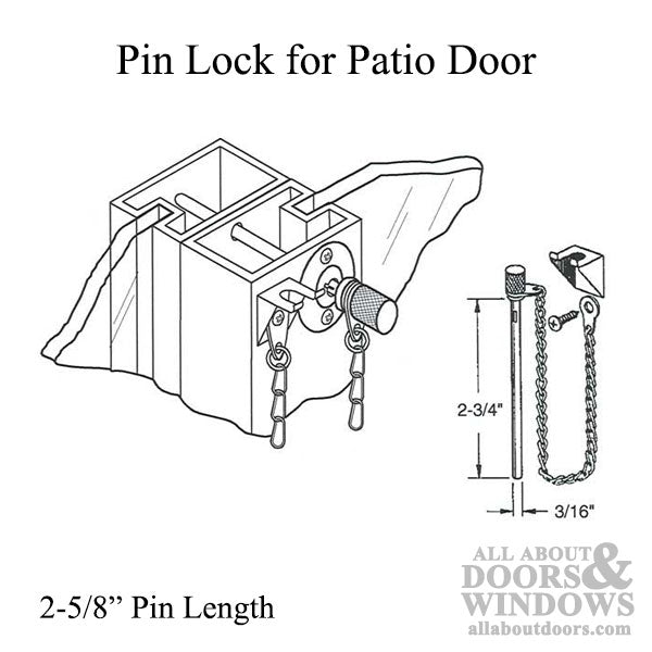 Patio Door Security Pin - 2-5/8 Inch Length - Patio Door Security Pin - 2-5/8 Inch Length