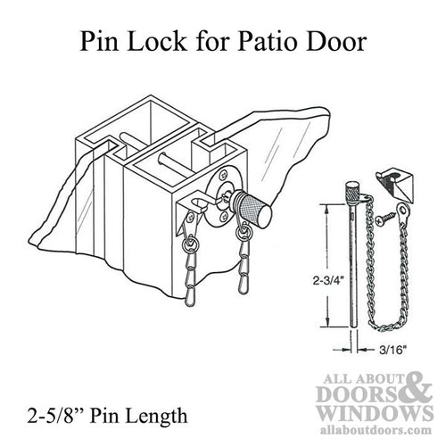 Patio Door Security Pin - 2-5/8 Inch Length - Patio Door Security Pin - 2-5/8 Inch Length