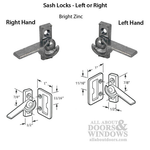 Window Latch, Aluminum Sash Hardware, Diecast (Left Hand) - Bright Zinc - Window Latch, Aluminum Sash Hardware, Diecast (Left Hand) - Bright Zinc