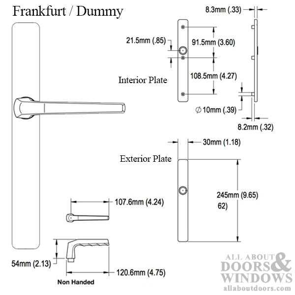 HOPPE Multipoint Lock Handleset, 117L/ 2246, Frankfurt, Aluminum, Dummy - Silver (F1) - HOPPE Multipoint Lock Handleset, 117L/ 2246, Frankfurt, Aluminum, Dummy - Silver (F1)