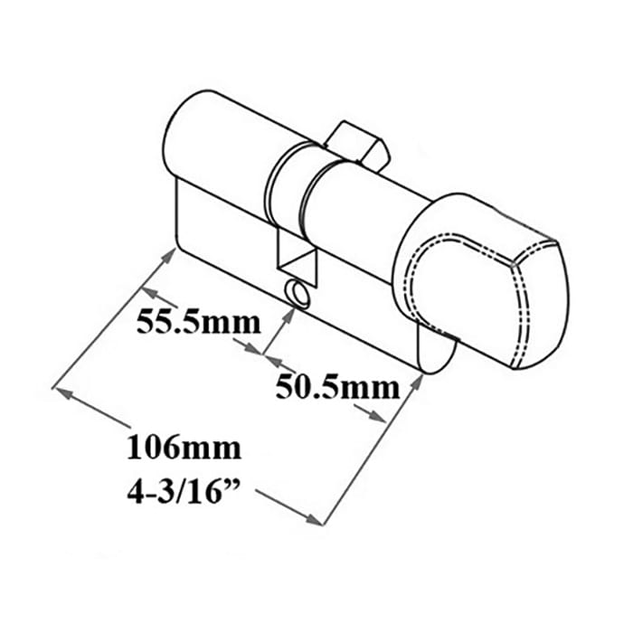50.5/55.5 Hoppe 106mm Euro 90° Profile cylinder, small thumb turn -  Stainless Steel - 50.5/55.5 Hoppe 106mm Euro 90° Profile cylinder, small thumb turn -  Stainless Steel