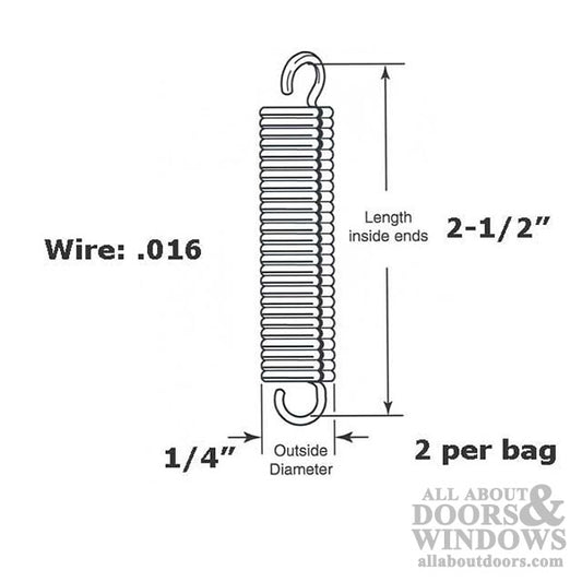 Extension Spring - 1/4 Inch Diameter x 2-1/2 Inches Long - .016 Wire