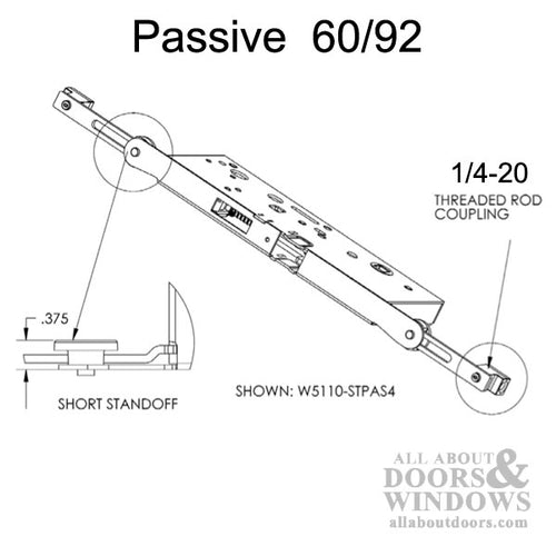 Passive, 60/92 Concealed Rod, Short Standoff 1/4-20 thread - Passive, 60/92 Concealed Rod, Short Standoff 1/4-20 thread