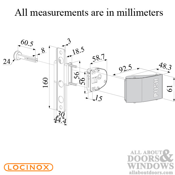 Aluminum Locinox Push Set for Gates with 2-3/8