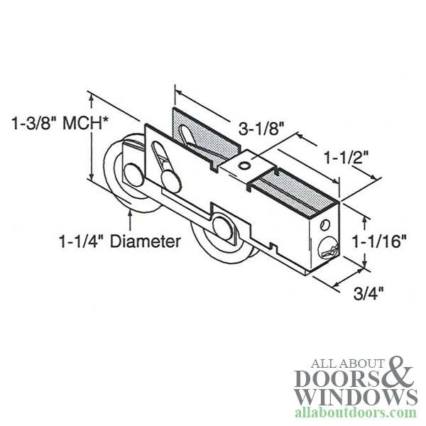 Door Roller For Glass Sliding Door, Plain Back Concave Steel Wheel, 1-1/4