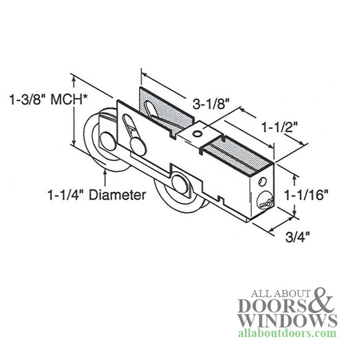 Door Roller For Glass Sliding Door, Plain Back Concave Steel Wheel, 1-1/4