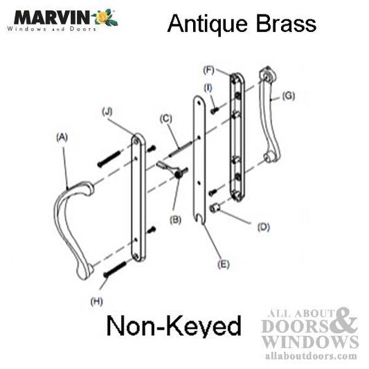 Marvin Active Non-Keyed, Narrow Sliding Door Handle, Center Thumb - Antique Brass