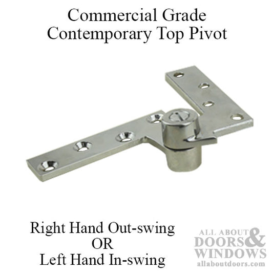 3/4 in. offset Contemporary Top Pivot Set, RH out-swing, LH in-swing - Brushed / Satin Chrome