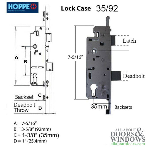 Hoppe 16mm Manual 35/92 Gear, Shootbolt-Tongue at 24.41