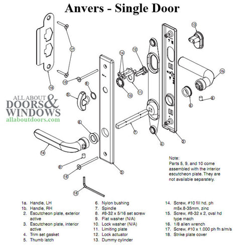 Andersen Anvers Handle Set Single Active Door Handle Hardware For Hinged Doors Satin Nickel - Andersen Anvers Handle Set Single Active Door Handle Hardware For Hinged Doors Satin Nickel