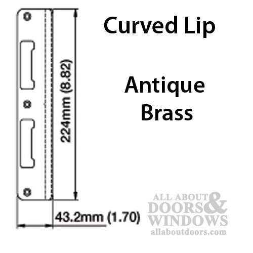 Latch & Deadbolt Strike, Curved Lip - PC0010N  1.70 x 8.82 - Antique Brass - Latch & Deadbolt Strike, Curved Lip - PC0010N  1.70 x 8.82 - Antique Brass