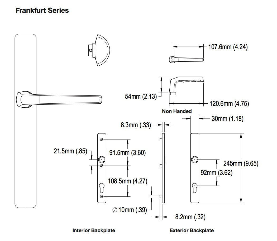 HOPPE Frankfurt A117 / 2246N Active Multipoint Handleset No Cylinder - HOPPE Frankfurt A117 / 2246N Active Multipoint Handleset No Cylinder