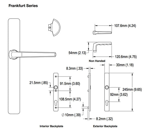 HOPPE Frankfurt A117 / 2246N Active Multipoint Handleset No Cylinder - HOPPE Frankfurt A117 / 2246N Active Multipoint Handleset No Cylinder