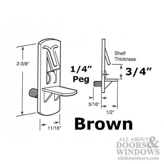 Peg - Shelf Support - 1/4 In Peg - 3/4 In Shelf - Brown