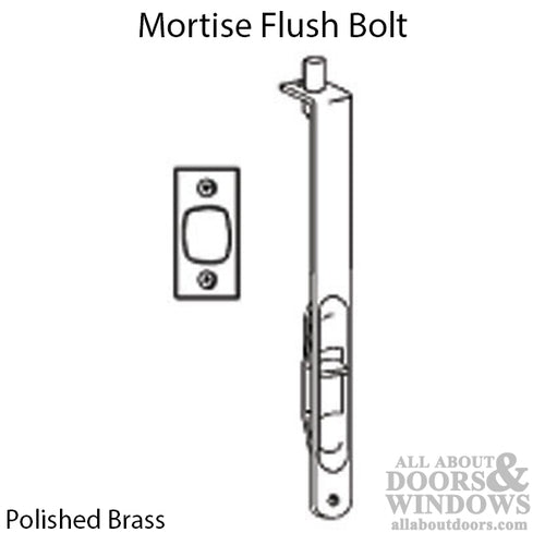 Flush Bolt, Mortise Lever, 6 Inch Radius face- Polished Brass - Flush Bolt, Mortise Lever, 6 Inch Radius face- Polished Brass