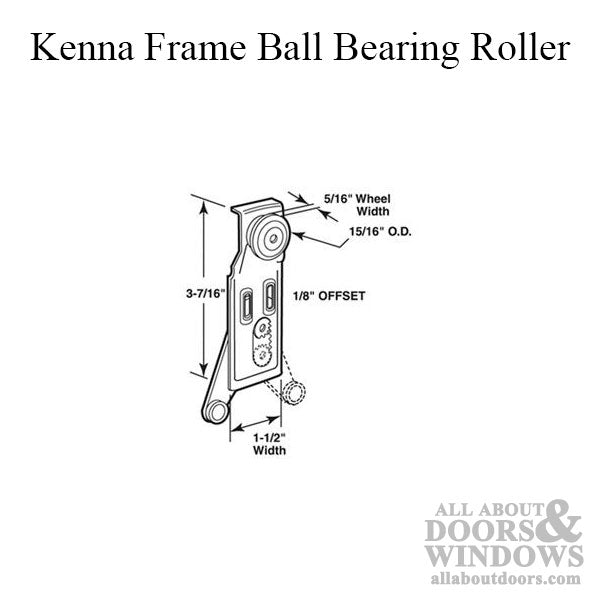 Kenna Frame Sliding Closet Door Roller 15/16 Inch Ball Bearing Wheel 1/8 Inch Offset - Kenna Frame Sliding Closet Door Roller 15/16 Inch Ball Bearing Wheel 1/8 Inch Offset