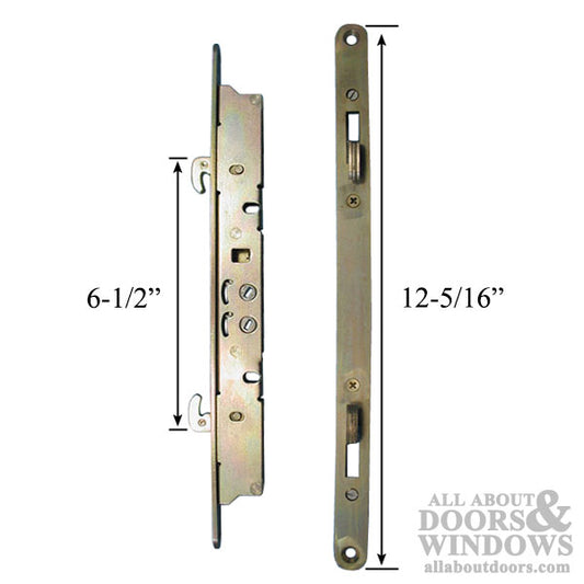 2-point Double Hook Sliding door lock, Mortise Latch Long 12-1/4 Face Plate