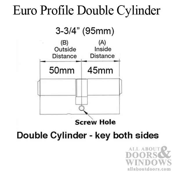 Euro Profile Double Keyed Cylinder, 95mm Offset 40/10/45 - Brushed Satin Nickel - Euro Profile Double Keyed Cylinder, 95mm Offset 40/10/45 - Brushed Satin Nickel