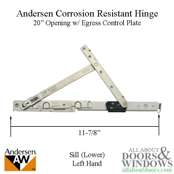 Andersen Corrosion Resistant Left Hand Sill Hinge, 20 Inch Opening - Andersen Corrosion Resistant Left Hand Sill Hinge, 20 Inch Opening