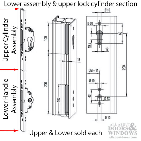 Roller Version Mortise Lock Gear for 180° Lever, 1-9-16 Backset - Roller Version Mortise Lock Gear for 180° Lever, 1-9-16 Backset