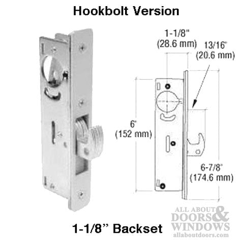 Hookbolt  Lock, 1-1/8 Inch Backset - No Face plate - Hookbolt  Lock, 1-1/8 Inch Backset - No Face plate