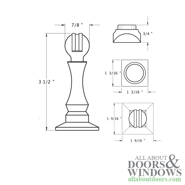 3-1/2 Magnetic Door Holder Square Base  - Choose Finish - 3-1/2 Magnetic Door Holder Square Base  - Choose Finish