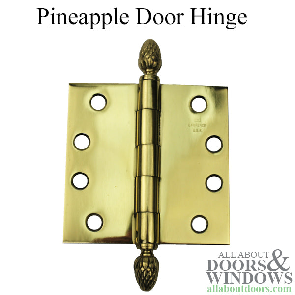 Door Hinge 4 x 4 Square, Pineapple- Pine Cone Tips,- Steel base - Polished Brass - Door Hinge 4 x 4 Square, Pineapple- Pine Cone Tips,- Steel base - Polished Brass