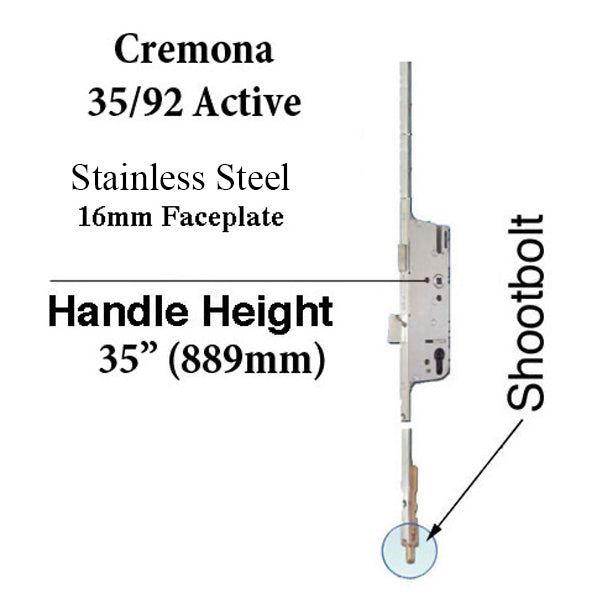 Cremona 35/92 Active Shootbolt, 3 Point lock - Stainless Steel - Cremona 35/92 Active Shootbolt, 3 Point lock - Stainless Steel