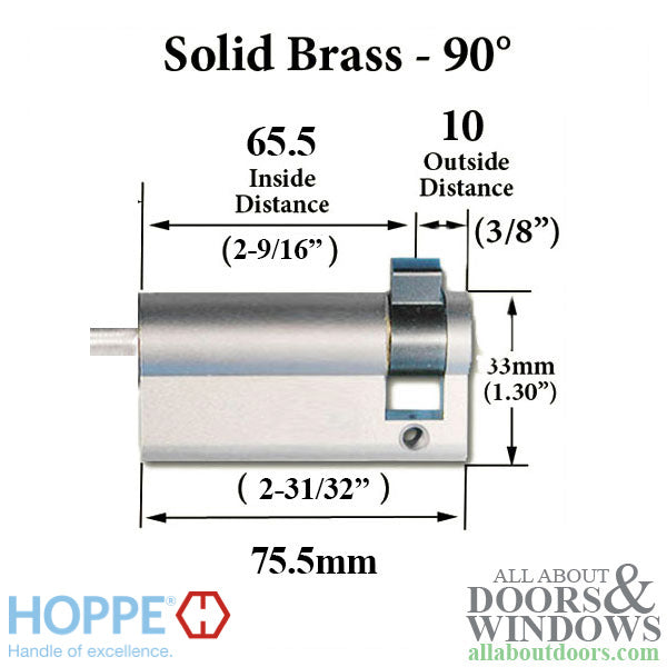 65.5/10 Hoppe Inactive 90° Non-Logo Non-Keyed Profile Cylinder Lock, No Knob - Choose Color - 65.5/10 Hoppe Inactive 90° Non-Logo Non-Keyed Profile Cylinder Lock, No Knob - Choose Color