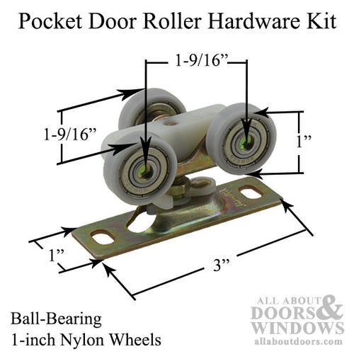 Ball-Bearing Pocket Door Roller Hardware, 1-inch Wheels - Ball-Bearing Pocket Door Roller Hardware, 1-inch Wheels