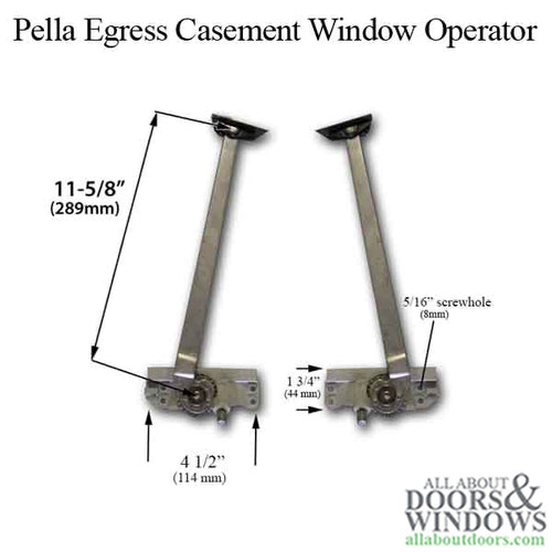 Pella Egress Casement Window Operator, 11 inch arm, Choose Handing - Pella Egress Casement Window Operator, 11 inch arm, Choose Handing