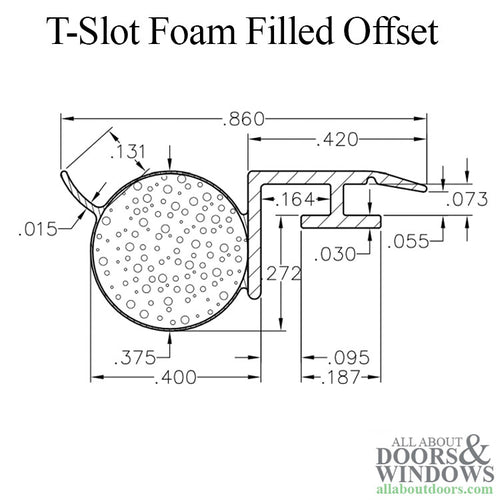 T-Slot Foam Filled Offset Bulb .187 x .375 with fin, Slide-in Backing Weatherstrip - T-Slot Foam Filled Offset Bulb .187 x .375 with fin, Slide-in Backing Weatherstrip