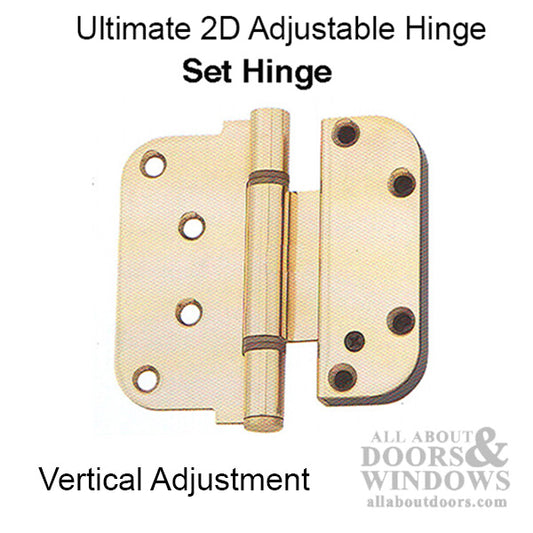 Ultimate 2D Adjustable Hinge, 3-5/8 x 4 Set (V), Inswing - Plated Brass