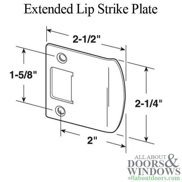 Strike Plate, Latch Extended Lip, 2-1/4 x 2 inch - Plated Brass - Strike Plate, Latch Extended Lip, 2-1/4 x 2 inch - Plated Brass