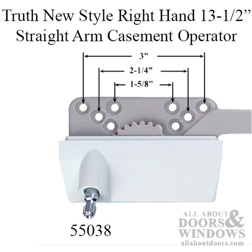 Traditional Style  Right Hand 13-1/2 Inch Straight Arm Casement Operator  White - Traditional Style  Right Hand 13-1/2 Inch Straight Arm Casement Operator  White