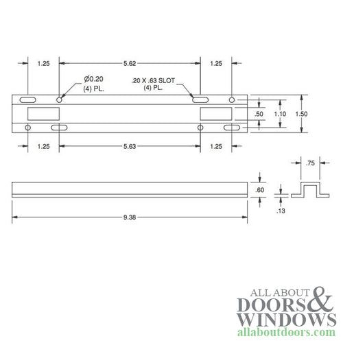 Sliding Door Keeper ¾ Inch Wide 5/8 Inch Raised Dual Point Strike - Sliding Door Keeper ¾ Inch Wide 5/8 Inch Raised Dual Point Strike