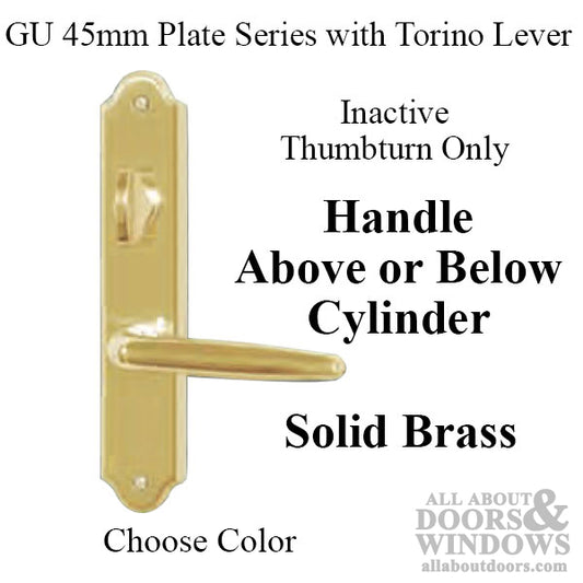 G-U Torino Handle and 45mm Plate Series, Solid Brass, Inactive, Thumbturn Only (Handles DO Move), Choose Color