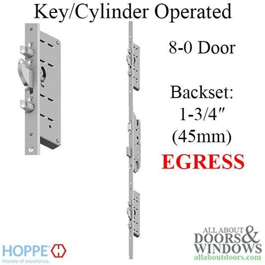 Hoppe Key Operated Multipoint Lock, 1-3/4" Backset, 85.43"-94.49" Doors - Egress, Panic Function