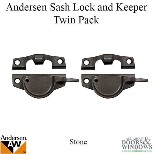 Sash Lock for Andersen Perma-Shield Narroline Windows,  Twin Pack, w/ Keeper - Stone
