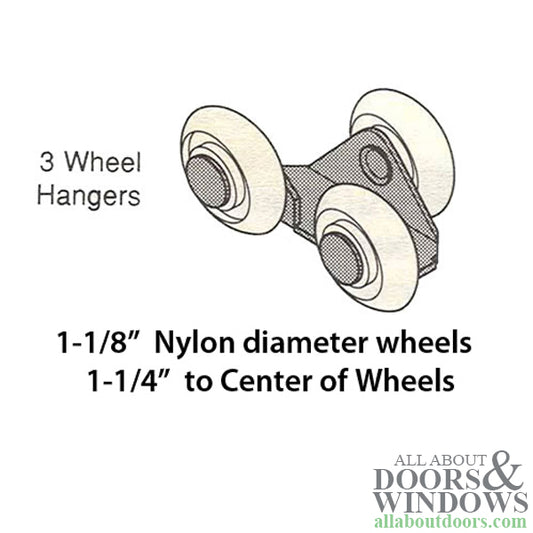 DISCONTINUED - Hanger, 3 nylon wheels, 1-1/8" Wheel